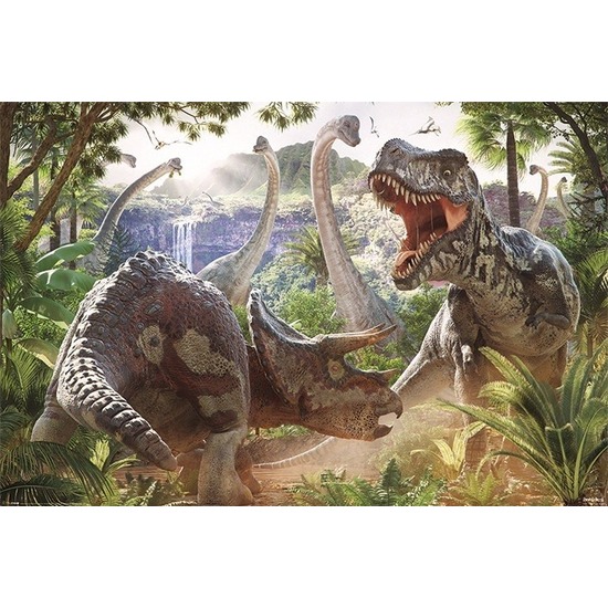 Afbeelding Poster met vechtende dinosaurussen 61 x 91 cm door Animals Giftshop