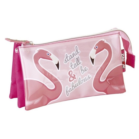 Reis toilettas/etui flamingo licht roze 21 cm voor kinderen