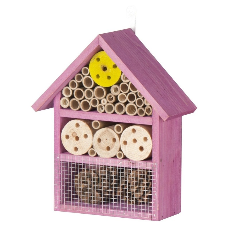 Roze huisje voor insecten 30 cm vlinderhuis/bijenhuis/wespenhotel