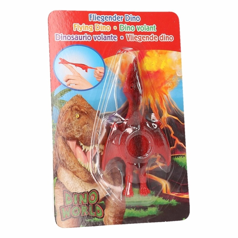 Rubberen speelgoed Dino World vingerpoppetje Pterodactylus rood