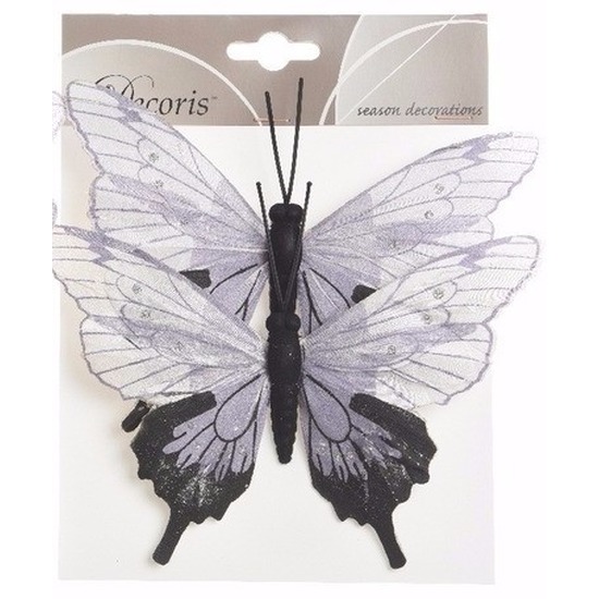 Afbeelding Set van 2 deco vlinders op ijzerdraad wit/lila set 2 door Animals Giftshop