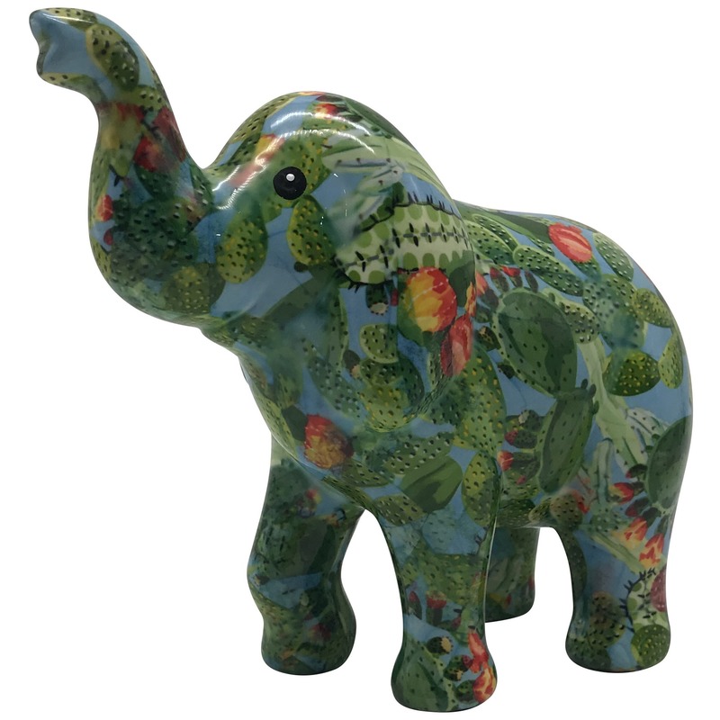 Spaarpot blauwe olifant met cactus print 20 cm