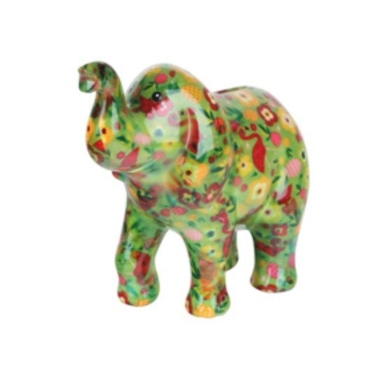 Spaarpot groene olifant met bloemen print 20 cm