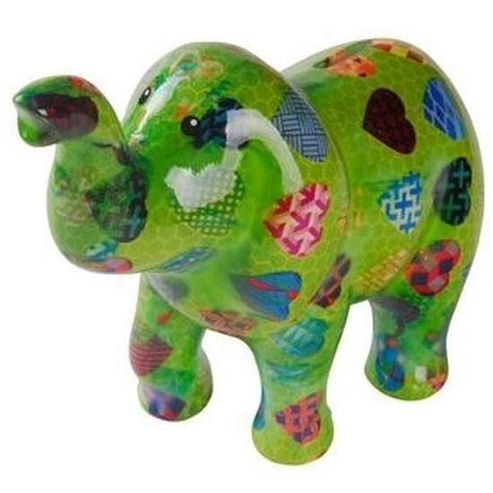 Spaarpot groene olifant met hartjes print 20 cm
