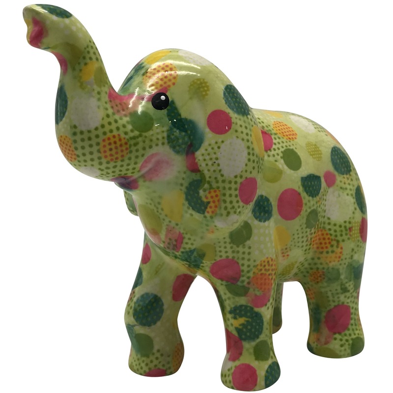 Spaarpot groene olifant met stippen print 20 cm