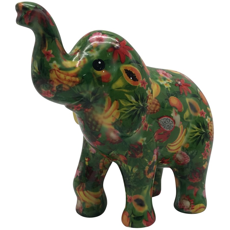 Spaarpot groene olifant met tropisch fruit print 20 cm