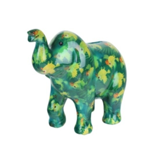 Spaarpot groene olifant met vogel print 20 cm