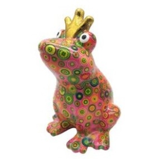 Afbeelding Spaarpot kikker met kroontje roze cactus print 22 cm door Animals Giftshop