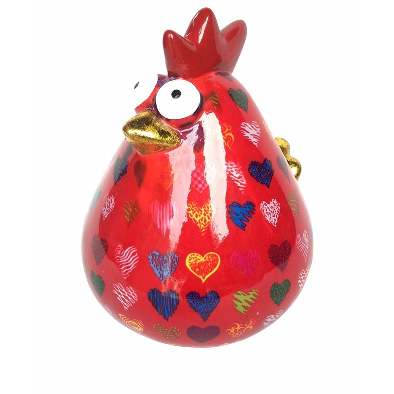 Spaarpot kip rood met hart print 28 cm