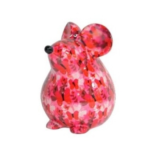 Spaarpot muis roze met bloemen print 17 cm