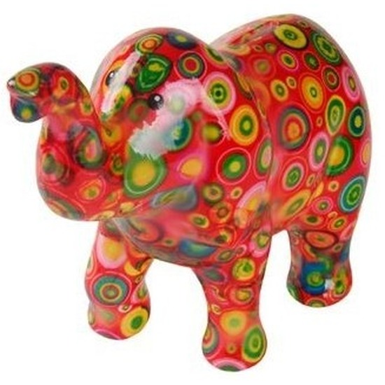 Spaarpot olifant rood met cirkel print 20 cm