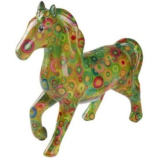 Afbeelding Spaarpot paard groen/gekleurde cirkels print 21 cm door Animals Giftshop