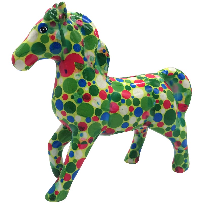 Spaarpot paard groen/gekleurde stippen print 21 cm