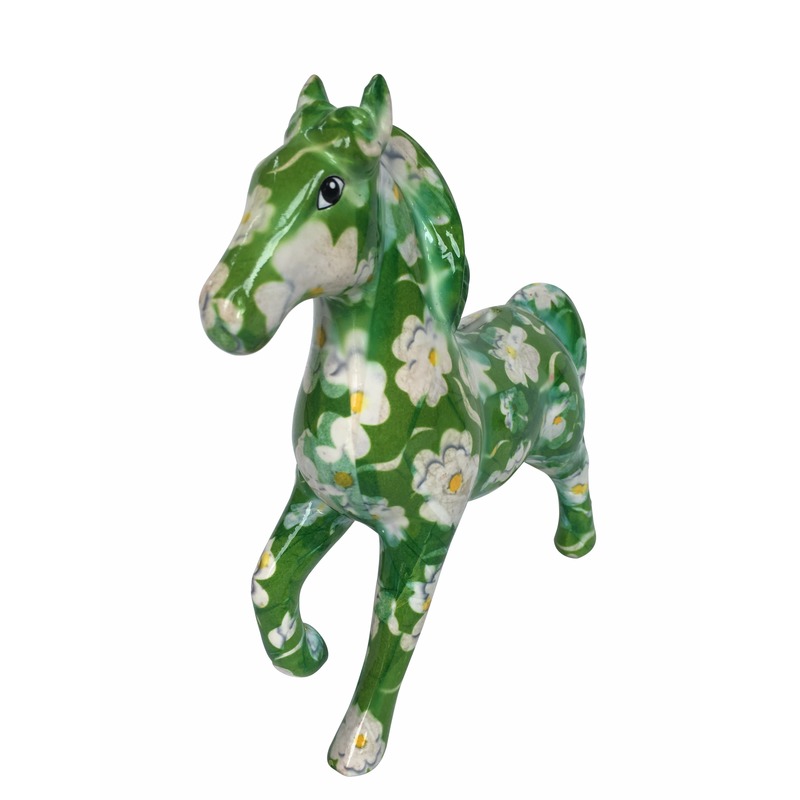 Spaarpot paard groen/wit print 21 cm