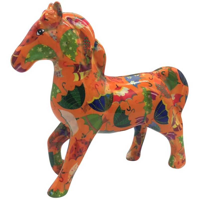 Spaarpot paard oranje/gekleurde paraplu print 21 cm