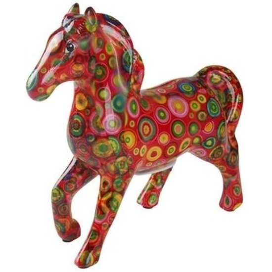 Spaarpot paard rood/gekleurde cirkels print 21 cm