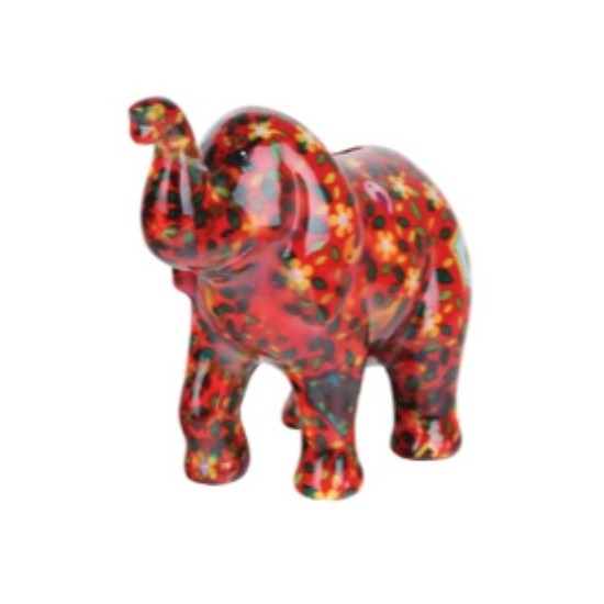 Spaarpot rode olifant met vogel print 20 cm