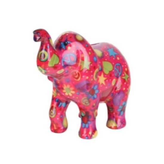 Spaarpot roze olifant met love and peace print 20 cm
