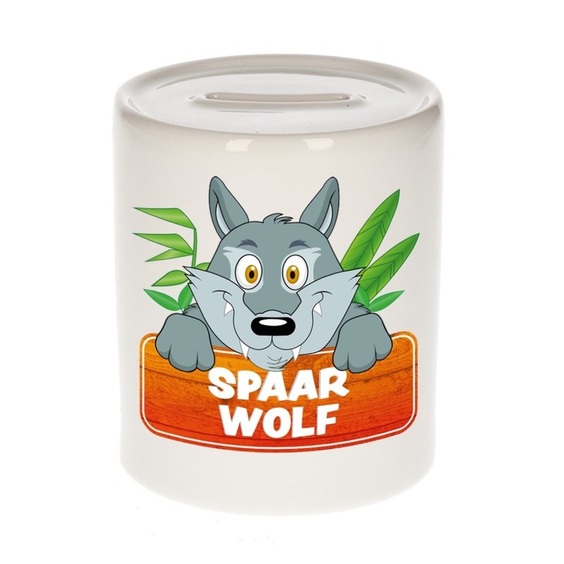 Afbeelding Spaarpot van de spaar wolf Wolfie 9 cm door Animals Giftshop