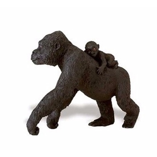 Afbeelding Speelgoed nep gorilla met baby op haar rug 11 cm door Animals Giftshop