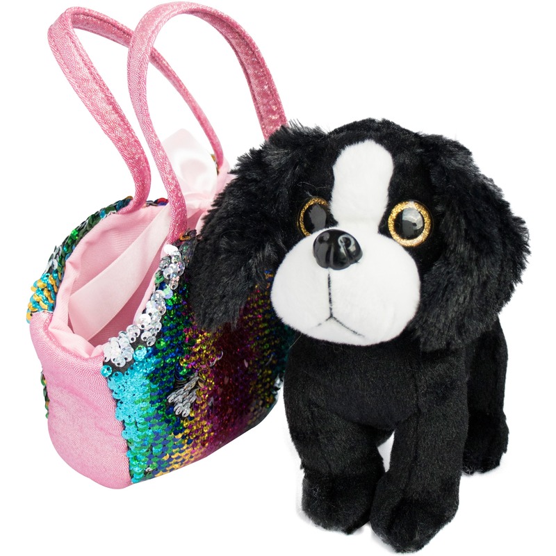 Afbeelding Speelgoed zwart/wit hondje met pailletten tas door Animals Giftshop