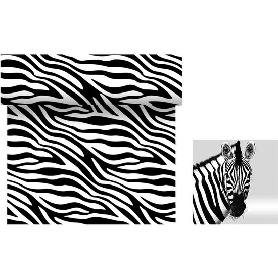 Tafeldecoratie set servetten en tafelkleed/tafelloper zwart/wit met zebra print