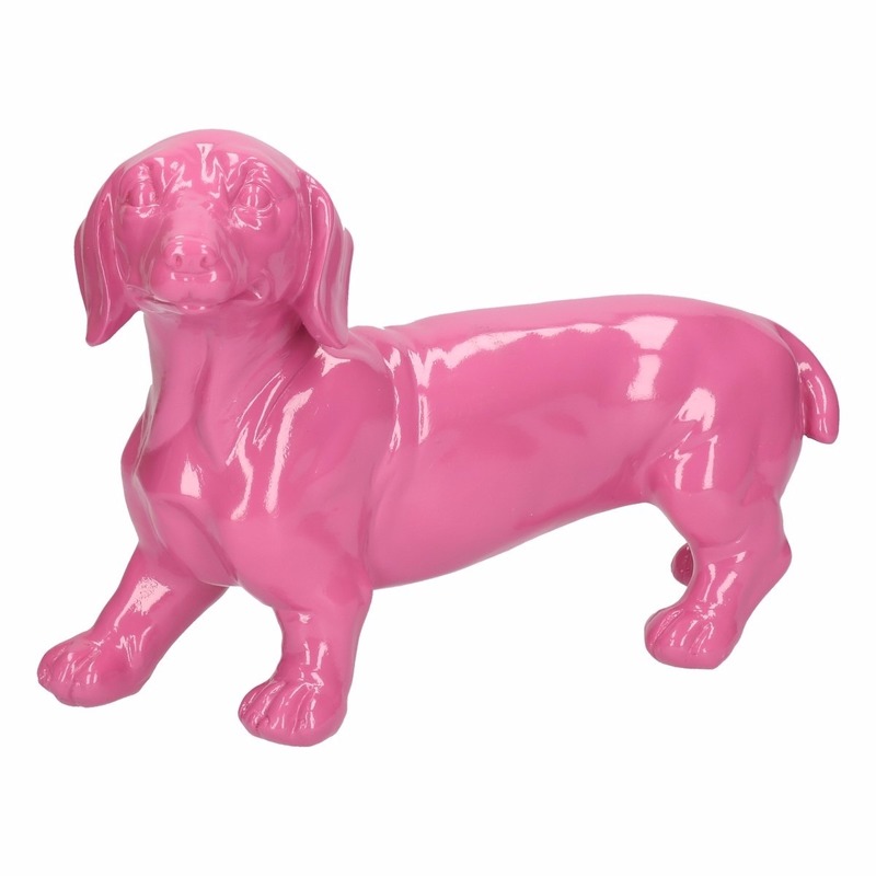 Afbeelding Tuinbeeld Teckel hondje roze 29 cm door Animals Giftshop