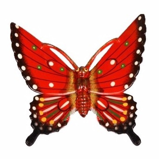 Tuindecoratie vlinder rood 11 cm kunststof