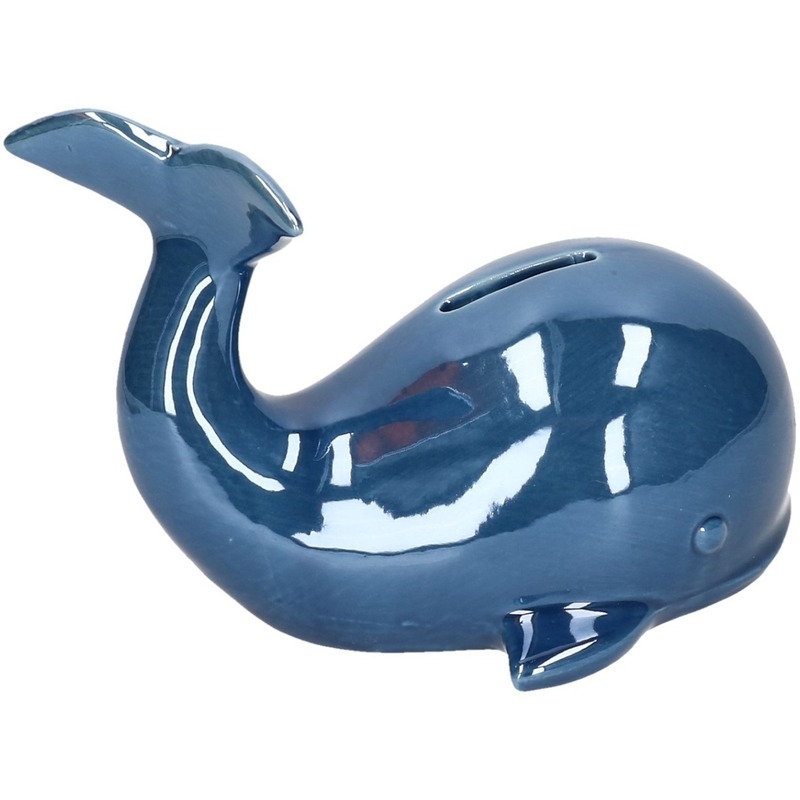 Walvis spaarpot voor kinderen donkerblauw 18 cm