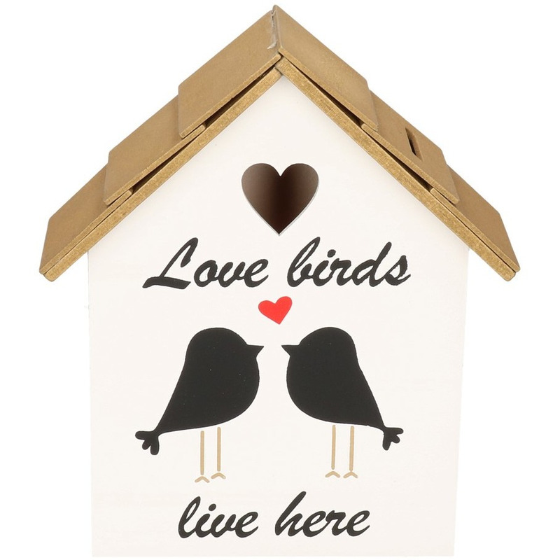 Wit/goud vogelhuisje voor kleine vogels 20 cm met Love Birds opdruk