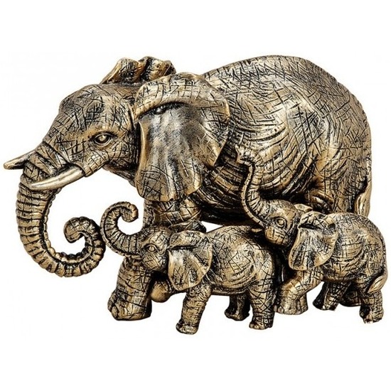 Woondecoratie olifanten beeldje goud 13 cm