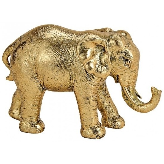 Woondecoratie olifanten beeldje goud 18 cm