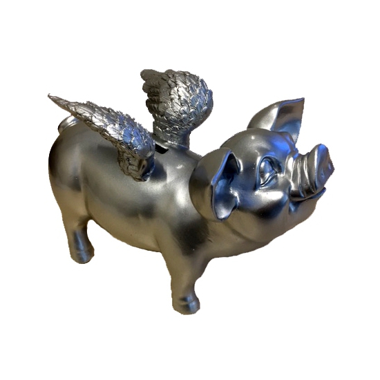 Afbeelding Zilver spaarpot varken met vleugels 25 cm door Animals Giftshop