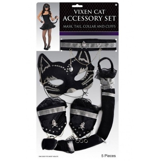 Afbeelding Zwart met zilver stoeipoes/katten verkleedsetje door Animals Giftshop