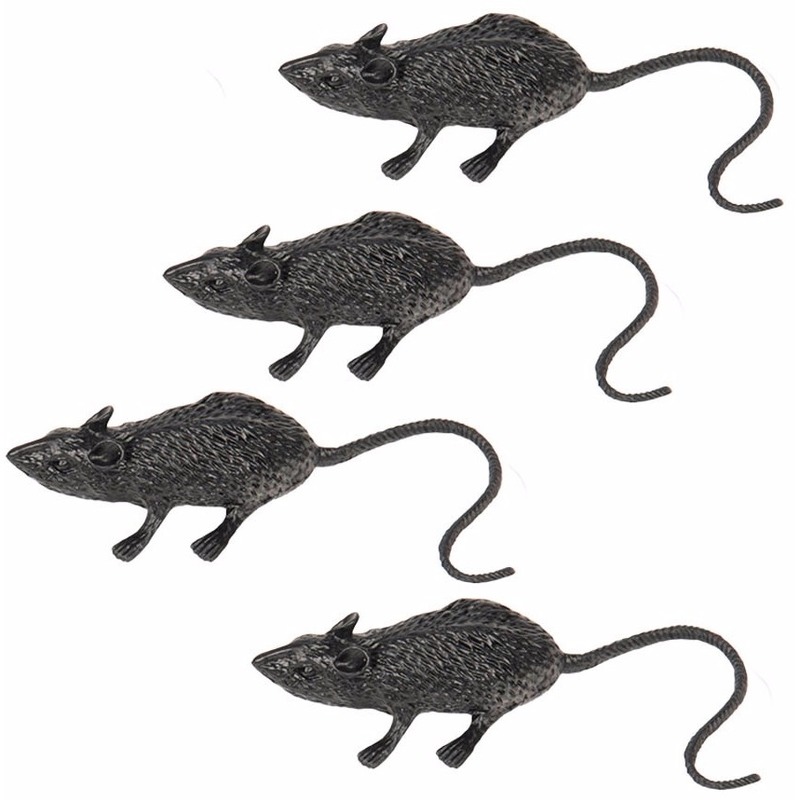 Afbeelding Zwarte nep ratten/muizen 4 stuks 6 cm door Animals Giftshop