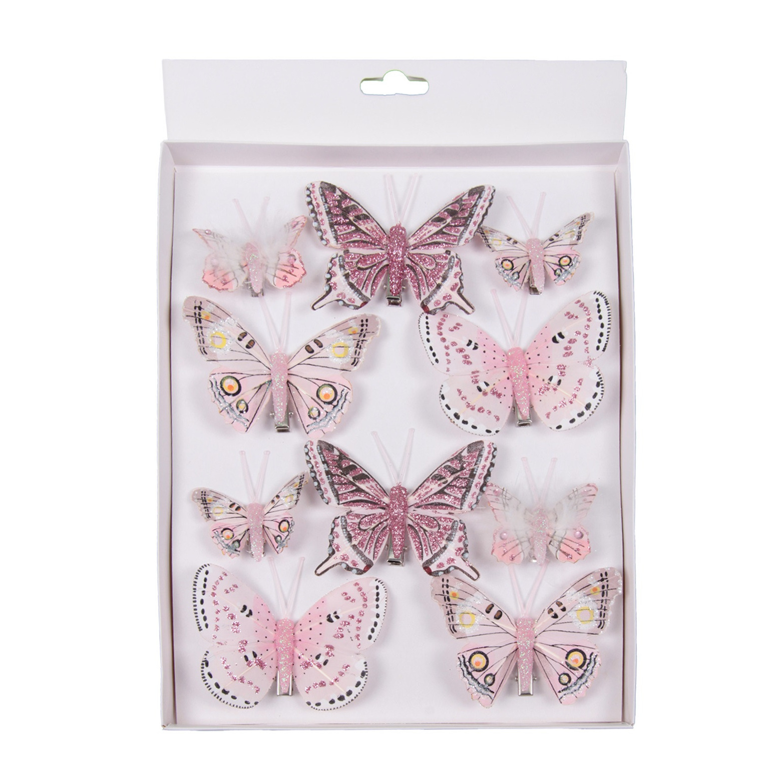 10x stuks decoratie vlinders op clip roze 5 tot 8 cm