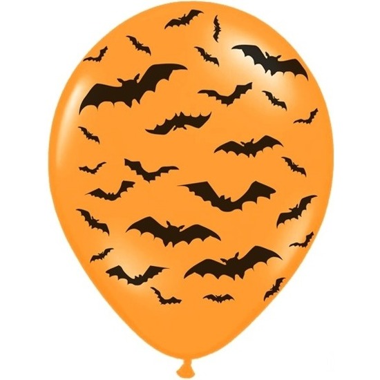 Afbeelding 12x Mat oranje ballonnen met zwarte vleermuis print 30 cm Halloween feest/party versiering door Animals Giftshop