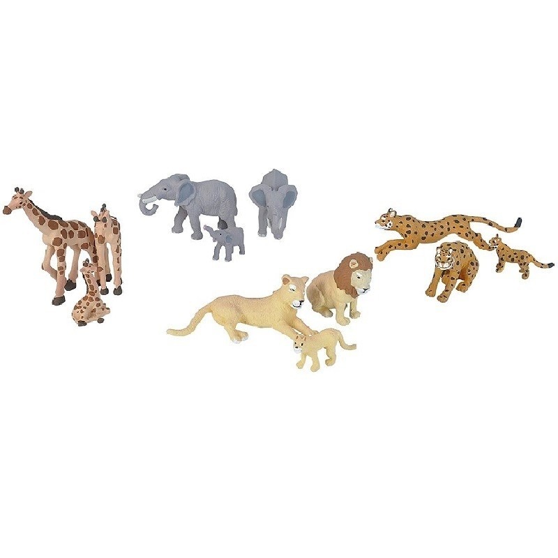 12x Plastic safari dieren familie speelfiguren