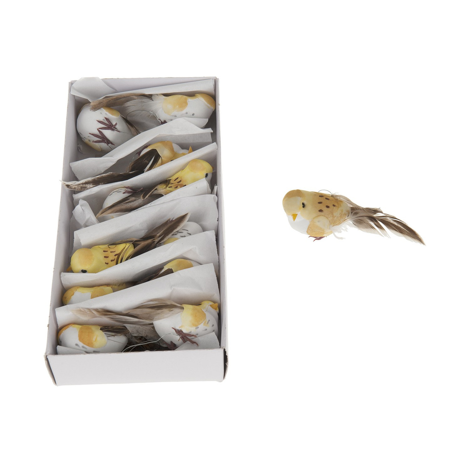 Afbeelding 12x Vogels op clip geel 10 cm door Animals Giftshop
