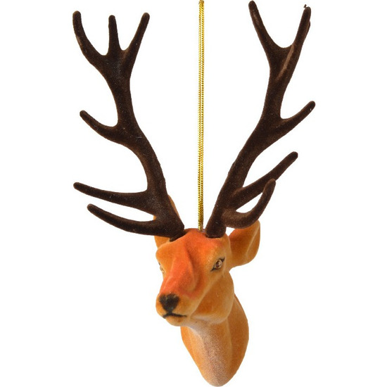1x Kerstboomversiering hert ornamenten bruin 13 cm
