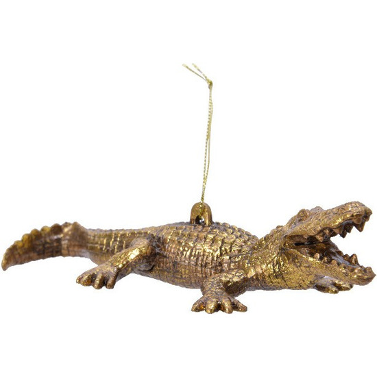 Afbeelding 1x Kerstboomversiering krokodil ornamenten goud 16 cm door Animals Giftshop
