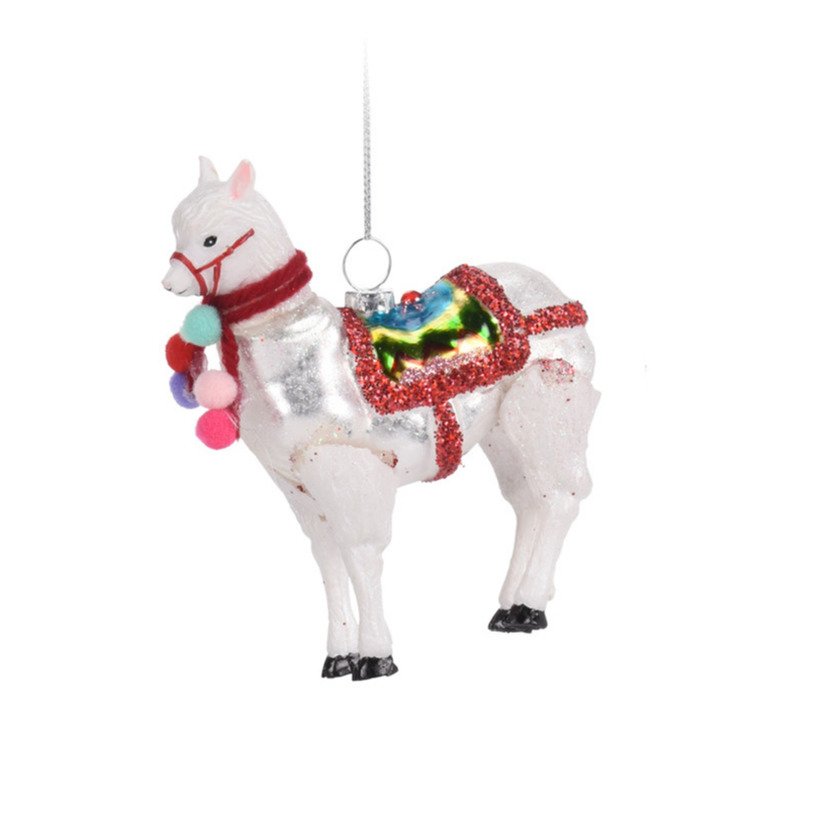 Afbeelding 1x Kerstboomversiering witte glazen alpaca/lama 12 cm door Animals Giftshop