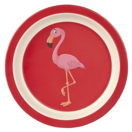 Afbeelding 1x Peuterbordjes/kinderbordjes bamboe met flamingo 21 cm door Animals Giftshop