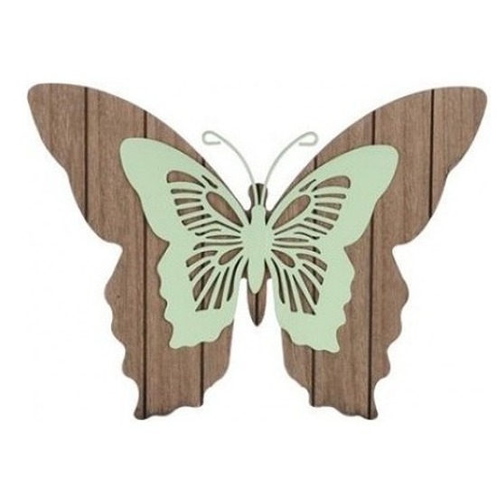 1x Tuin vlinders bruin/mintgroen 28 cm