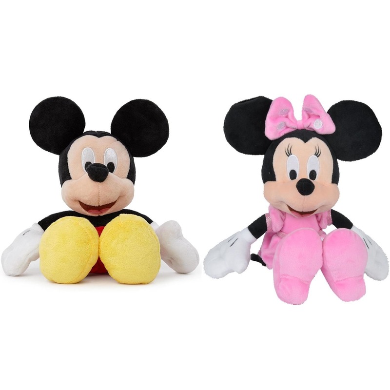 Afbeelding 2x Disney Mickey/Minnie Mouse knuffels 25 cm knuffeldieren door Animals Giftshop
