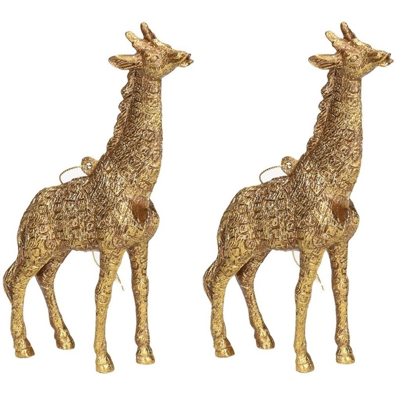 Afbeelding 2x Gouden giraf kerstornamenten kersthangers 8 cm door Animals Giftshop