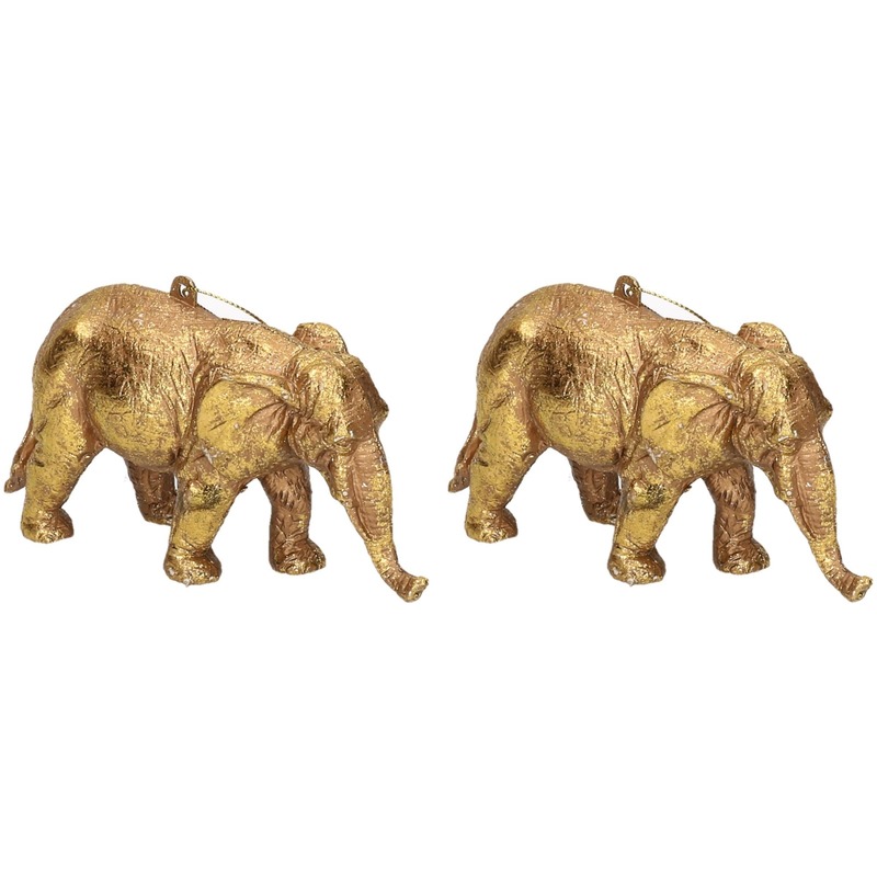 2x Gouden olifant kerstornamenten kersthangers 12 cm