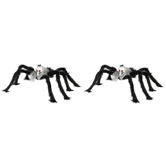 2x Grote enge horror spinnen zwart met schedel 17 x 60 cm