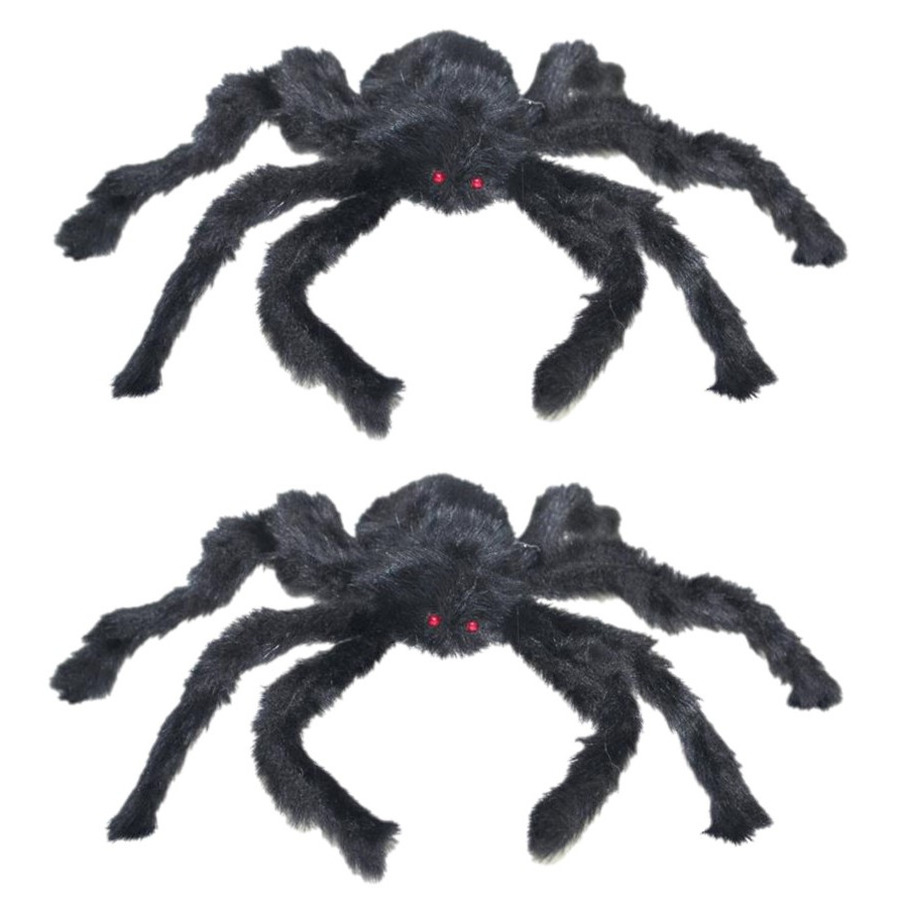 2x Grote horror nep spinnen van 28 cm