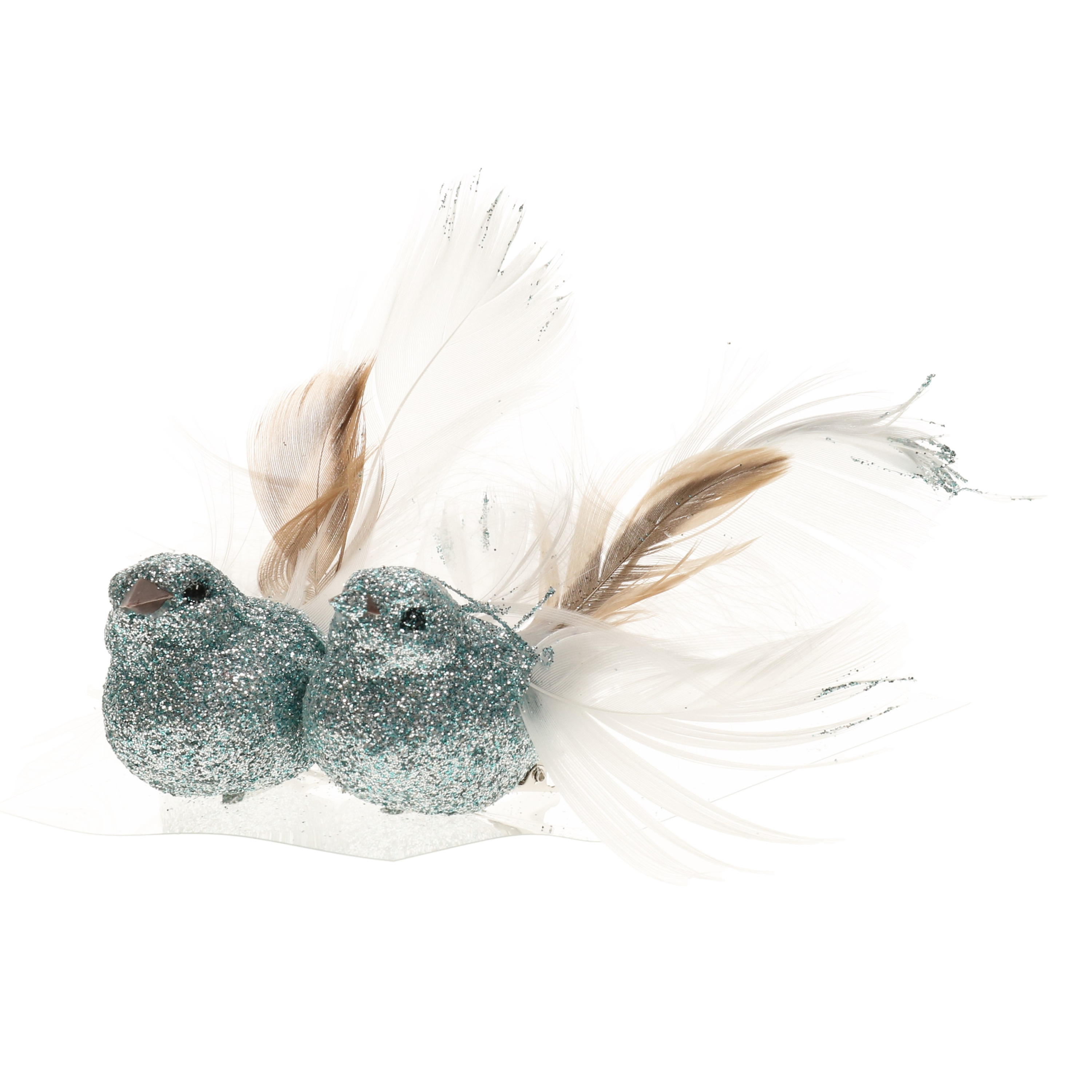 2x stuks decoratie vogels op clip glitter ijsblauw 11 cm